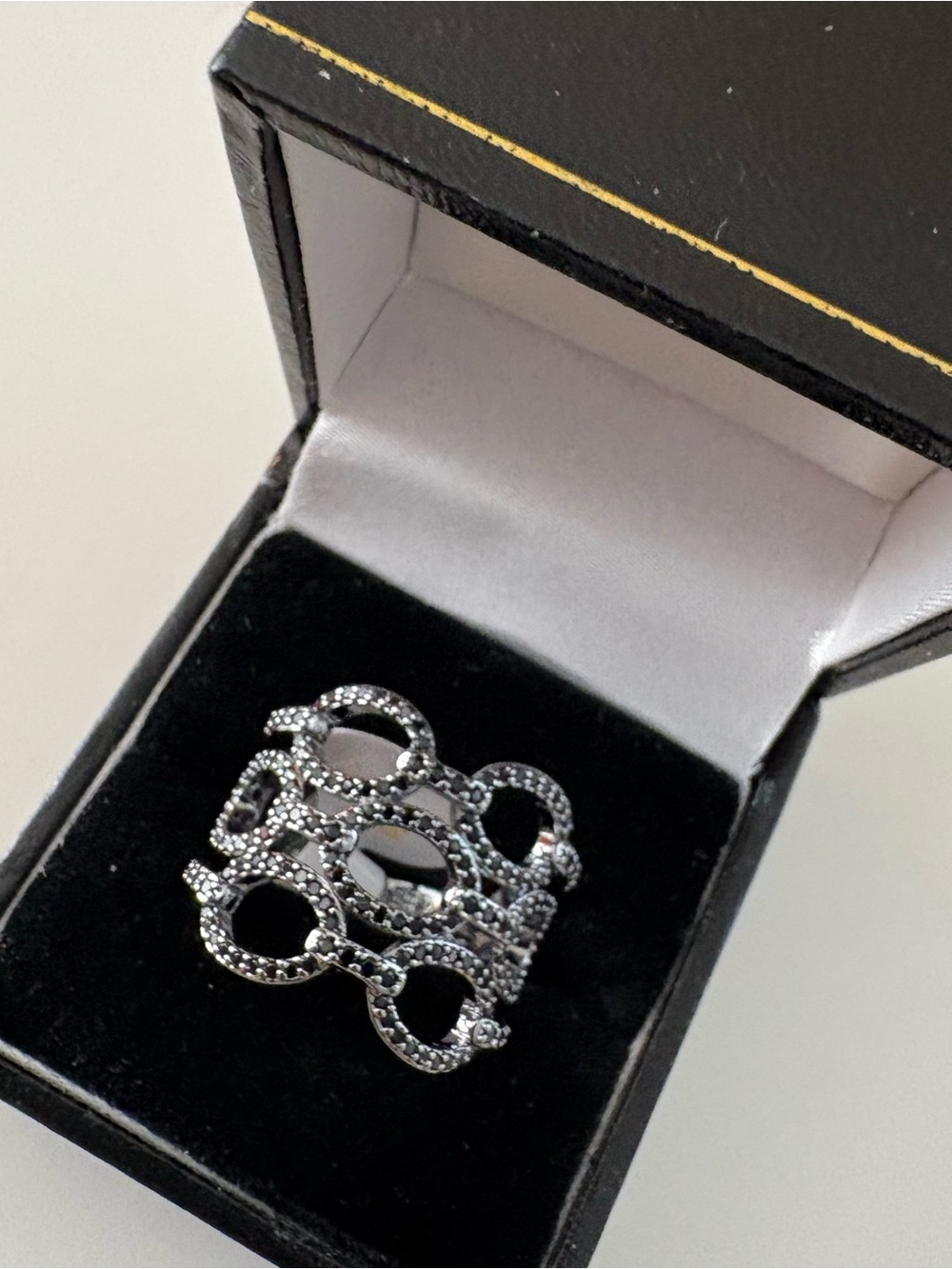 Bomb Party Grip & Grace Ring RG79366 Black Onyx CZ Hematite Plating